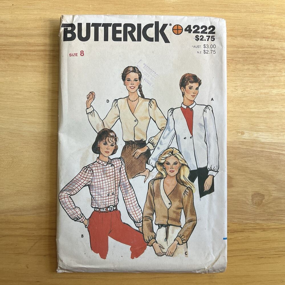 Vintage 1980s Butterick Sewing Pattern 4222 Blouses Size 8